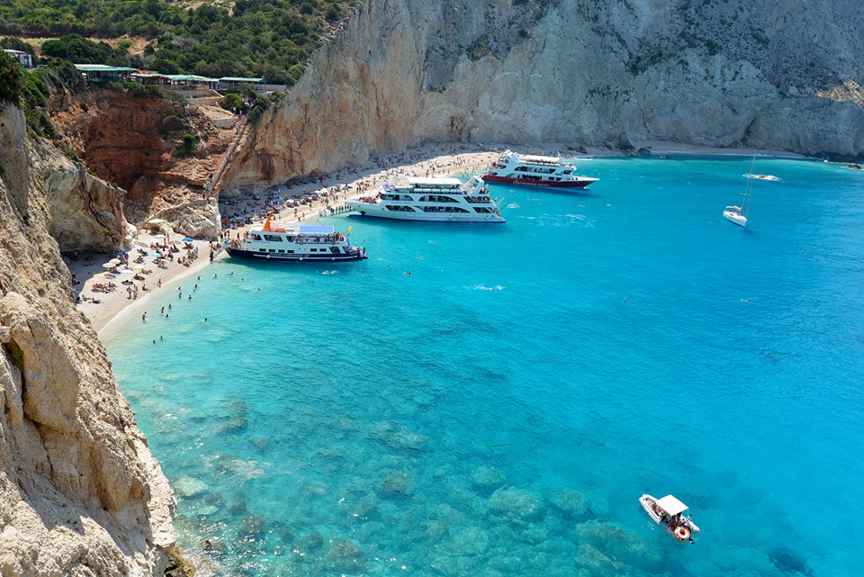 Porto Katsiki beach - Three cruise boats at Porto Katsiki beach by Porto Katsiki